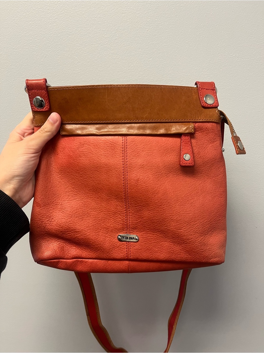 Vintage Perlina New York Genuine Leather Crossbody Bag Y2K Boho